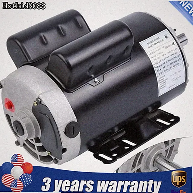 5 HP Air Compressor Electric Motor 208-230 V Single Phase 7/8" Shaft 3450RPM