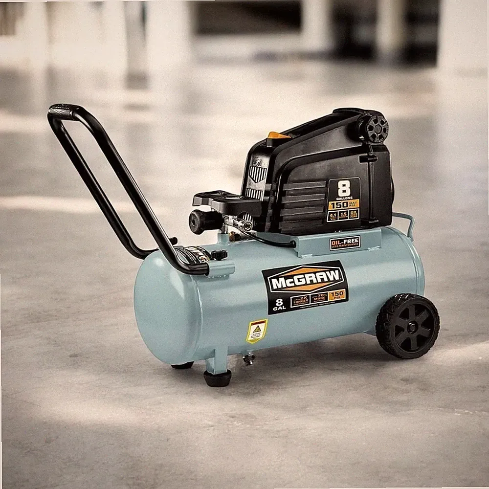 8 Gallon Air Compressor 1.5 HP 4.1 SCFM @90 PSI Portable Oil Free Air Compressor